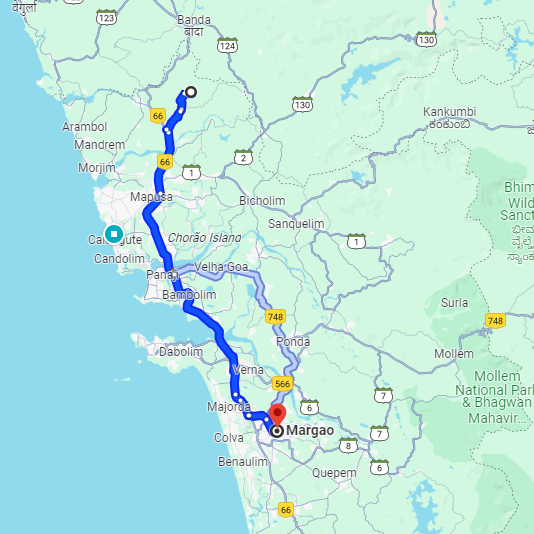 Mopa Airport to Madgaon Route Mopa Airport to Madgaon Route
