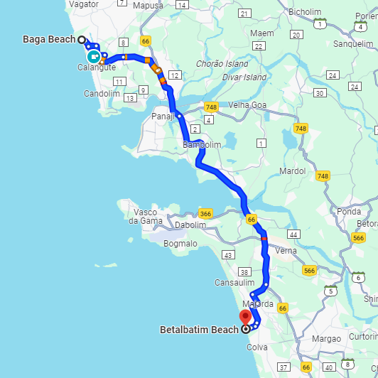 Baga to Betalbatim Route Baga to Betalbatim Route