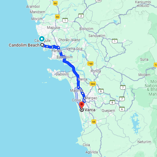 Candolim to Varca Route Candolim to Varca Route