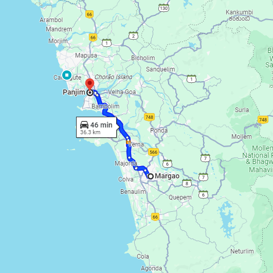 Madgaon to Panjim Route Madgaon to Panjim Route