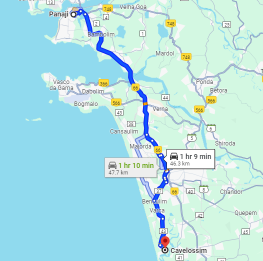 Panjim to Cavelossim Panjim to Cavelossim